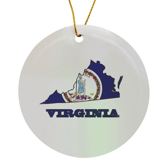 3drose, Virginia State Flag in the Outline Map and Letters for Virginia, Circle Porcelain Ornament