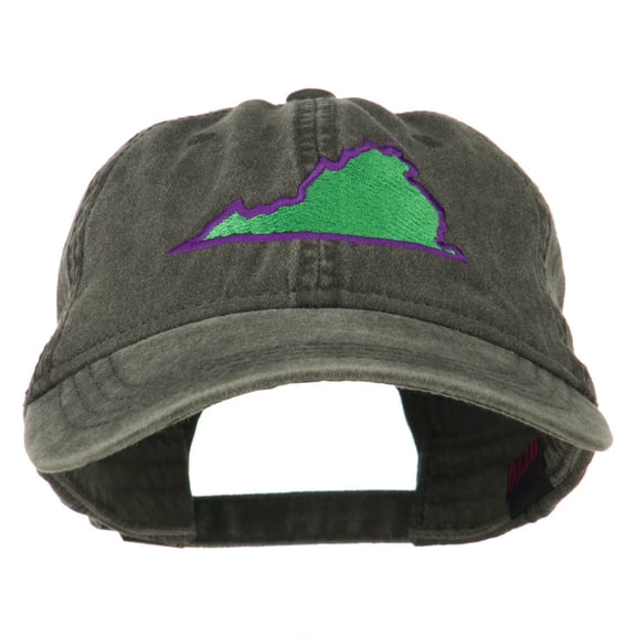 Virginia State Map Embroidered Washed Cotton Cap - Black OSFM