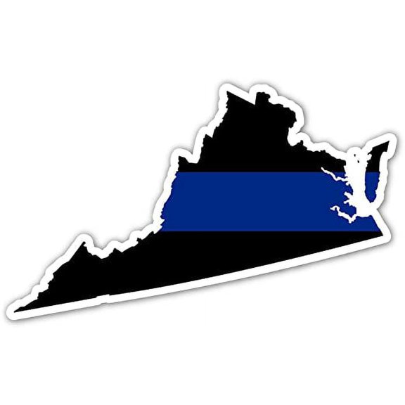 Virginia State Shape Police The Thin Blue Line Ribbon - Law Enforcement Family, Supporter, Personnel Bumper Sticker Decal 3x5 in