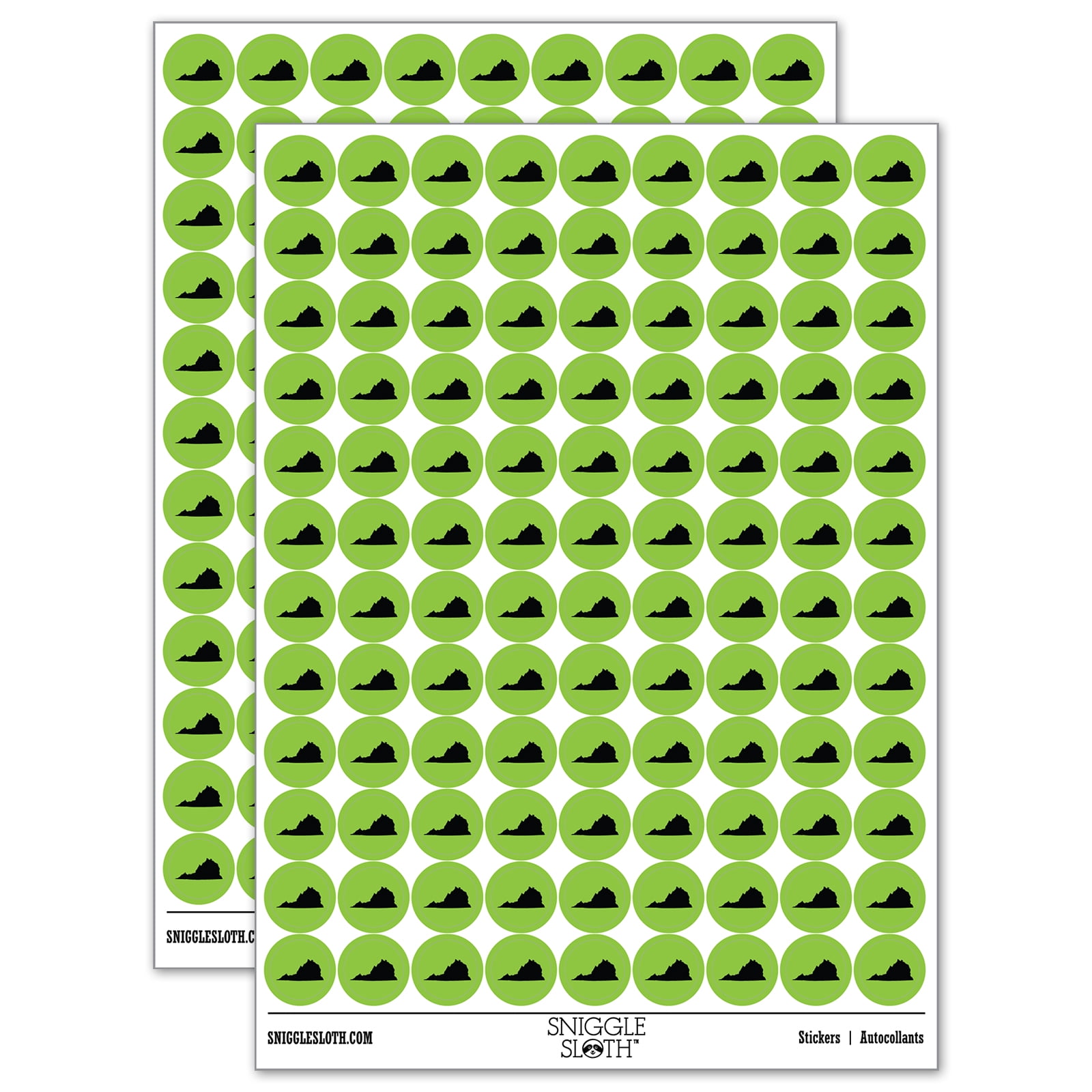Virginia State Silhouette 200+ Round Stickers - Light Green - Matte ...