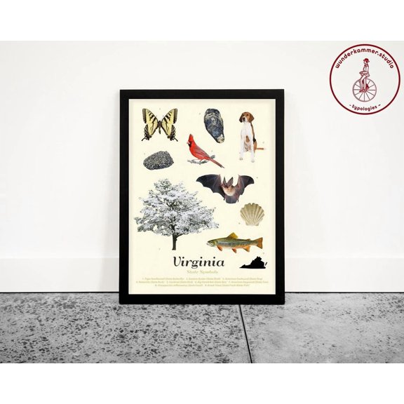 Virginia State Symbols Art Print Typology, Unframed Poster