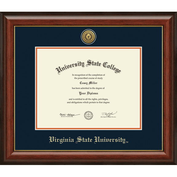 Virginia State University Diploma Frame, Document Size 11" x 8.5"