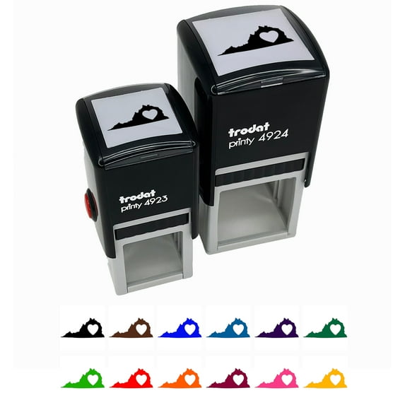 Virginia State with Heart Self-Inking Rubber Stamp Ink Stamper - Green Ink - Small 1 Inch