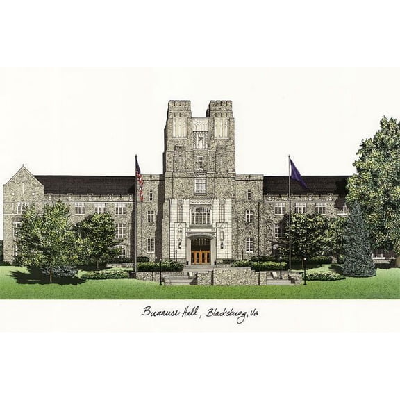 Virginia Tech 15.5w x 13.5h Manhattan Black Single Mat Gold Embossed Diploma Frame with Bonus Campus Images Lithograph (value savings at $59)