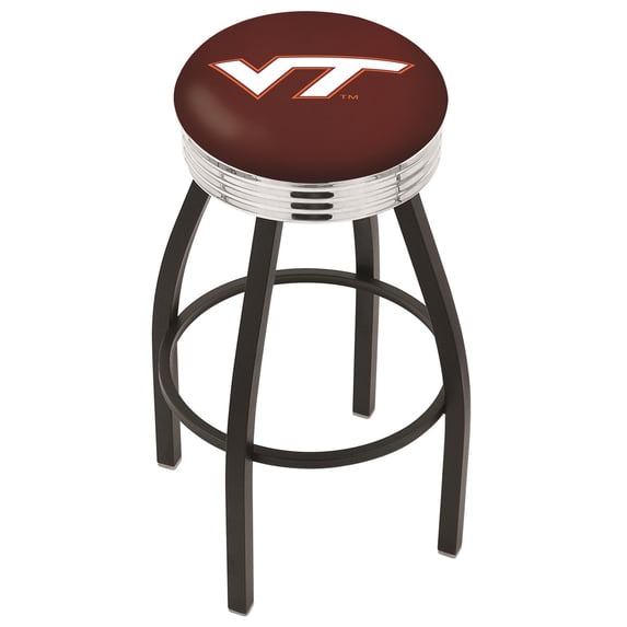 Virginia Tech Hokies 30" Black Wrinkle Swivel Bar Stool with Chrome Ribbed Ring