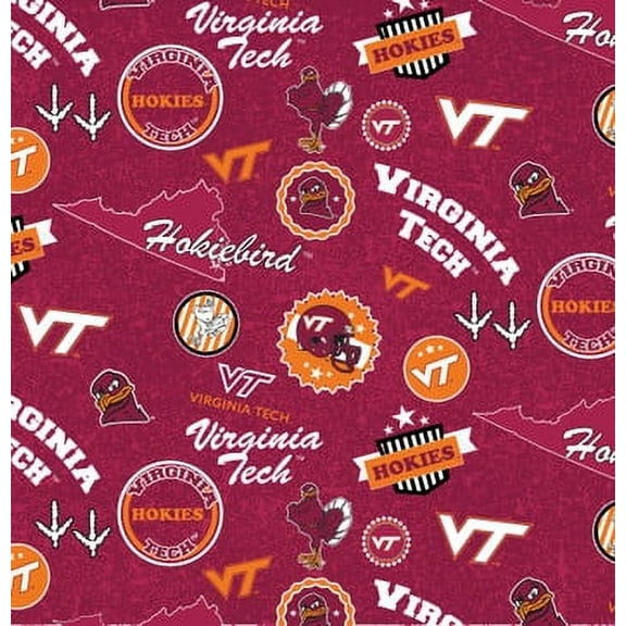 Virginia Tech Cotton Fabric with Home State Cotton Design-Sold by the Yard