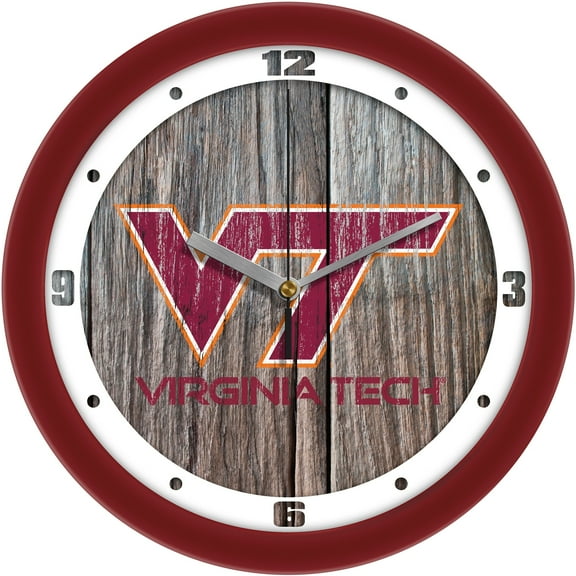 Virginia Tech Hokies 11.5'' Suntime Premium Glass Face Weathered Wood Wall Clock