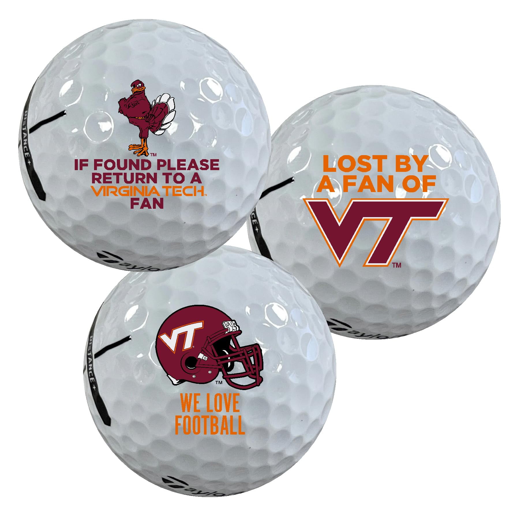 Virginia Tech Hokies Edition Funny Taylormade Distance+ Golf Balls 12-Pack (Dozen)