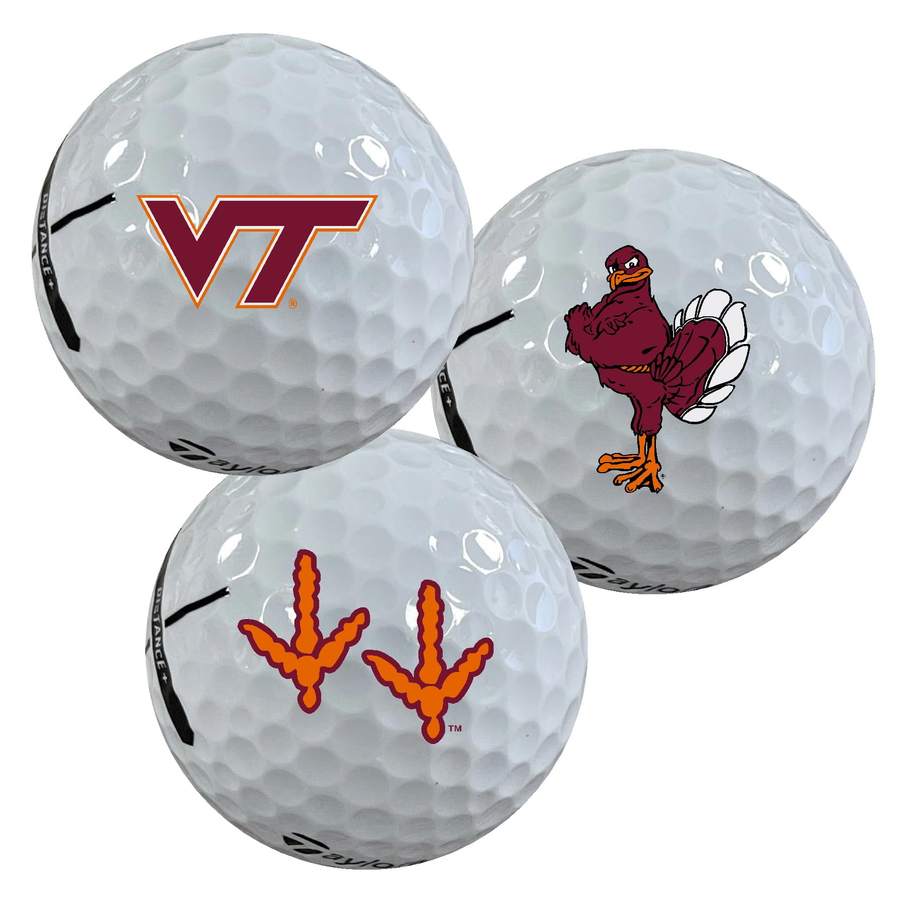 Virginia Tech Hokies Logo Edition Officially Licensed NCAA Taylormade Distance+ Golf Balls 12-Pack (Dozen)