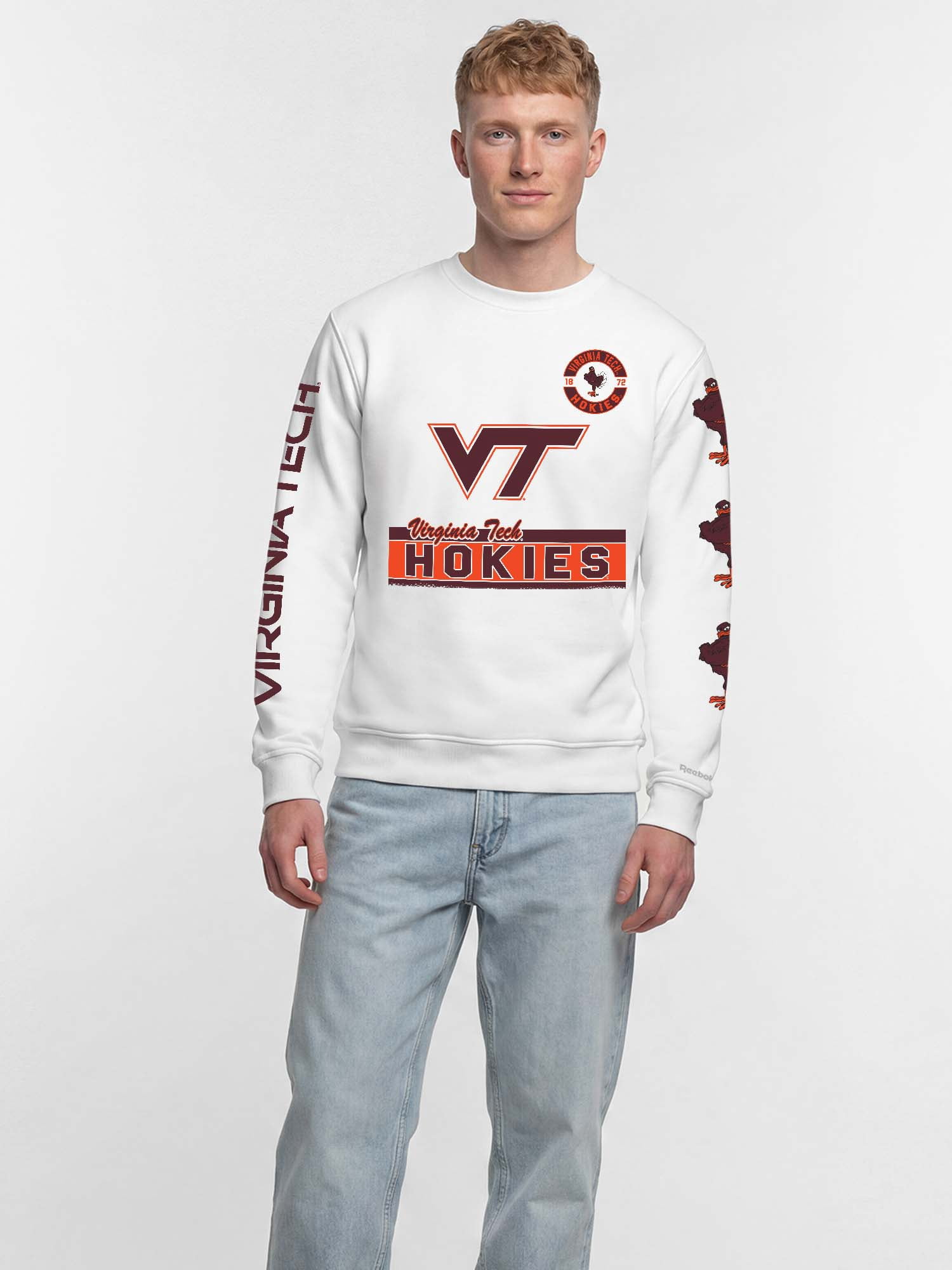 Virginia Tech Hokies Reebok Mens White Crew Sweatshirt