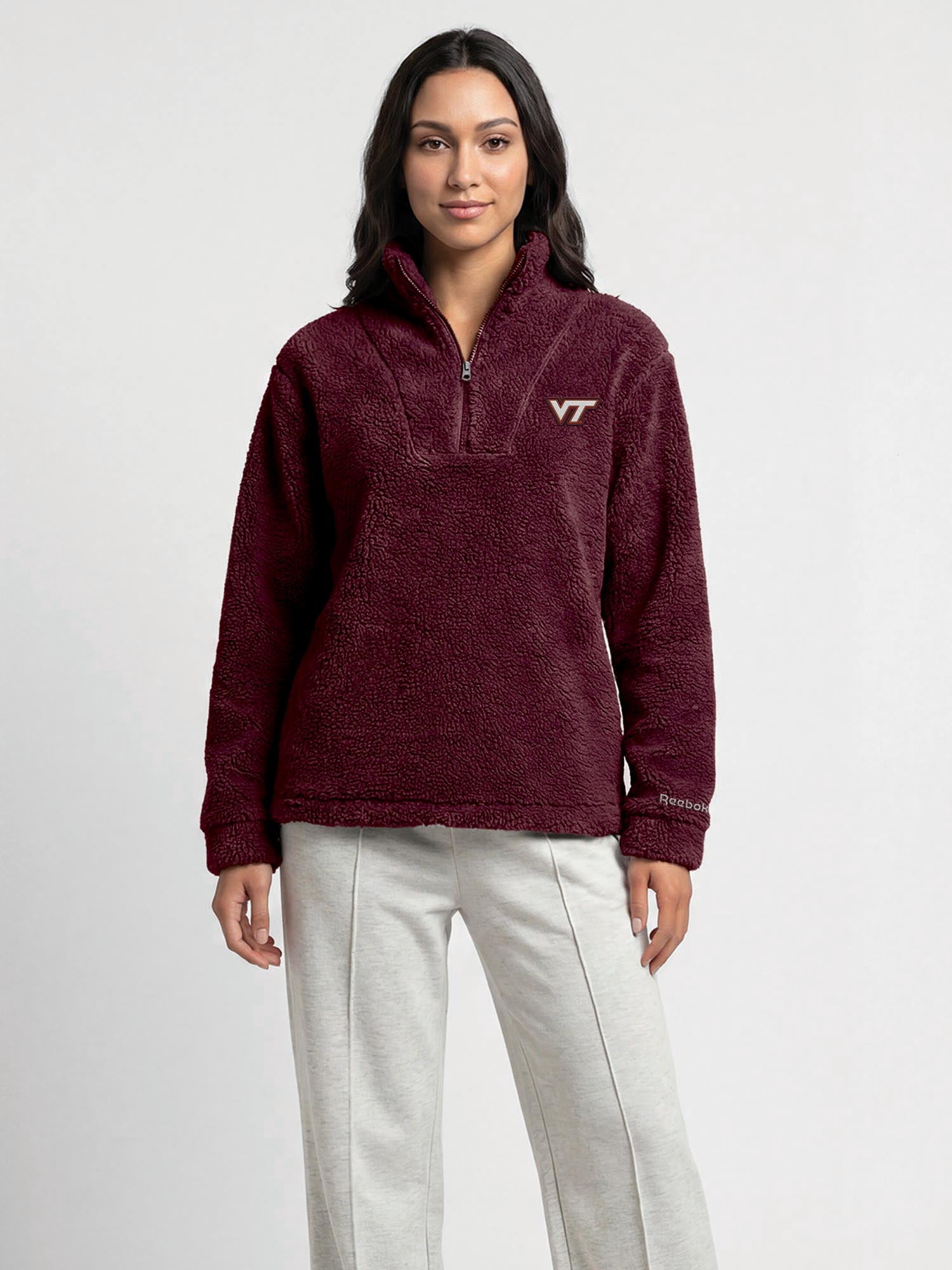 Virginia Tech Hokies Reebok Womens Relaxed Fit Qtr Zip Sherpa Pullover
