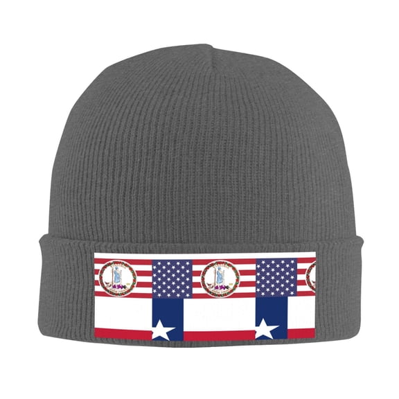 Virginia Texas Flag Beanie Hat Men Women Warm Printed Cap Knit Beanies Hats Outdoor Winter Deep Heather