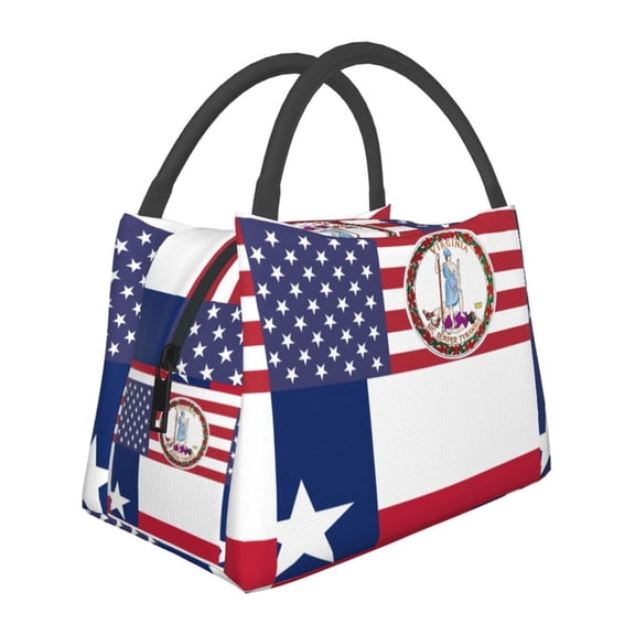 Virginia Texas Flag Lunch Bag Reusable Insulated Lunch Tote Cooler Box For Women Men