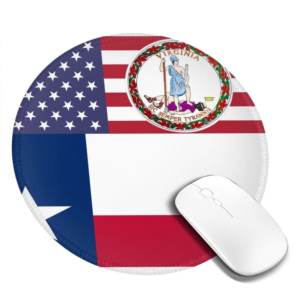 Virginia Texas Flag Round MousePad with Stitched Edge Non-Slip Rubber Base Mouse Mat for Office & Home (7.9 x 7.9)