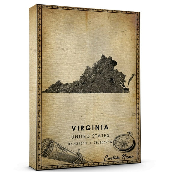 Virginia US Map Poster, Virginia State United States road Map Art Poster, Canvas,, Virginia US Map Canvas - 89AZ1282