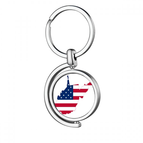 Virginia USA West Map Stars Stripes Flag Shape Rotating Keychain Metal Keyring Holder