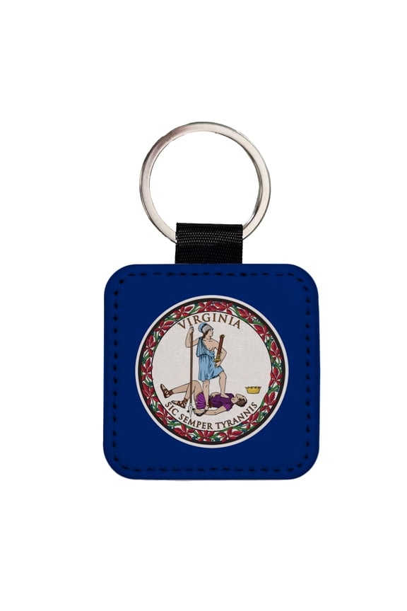 Virginia VA State Flag Faux Leather Square Keychain