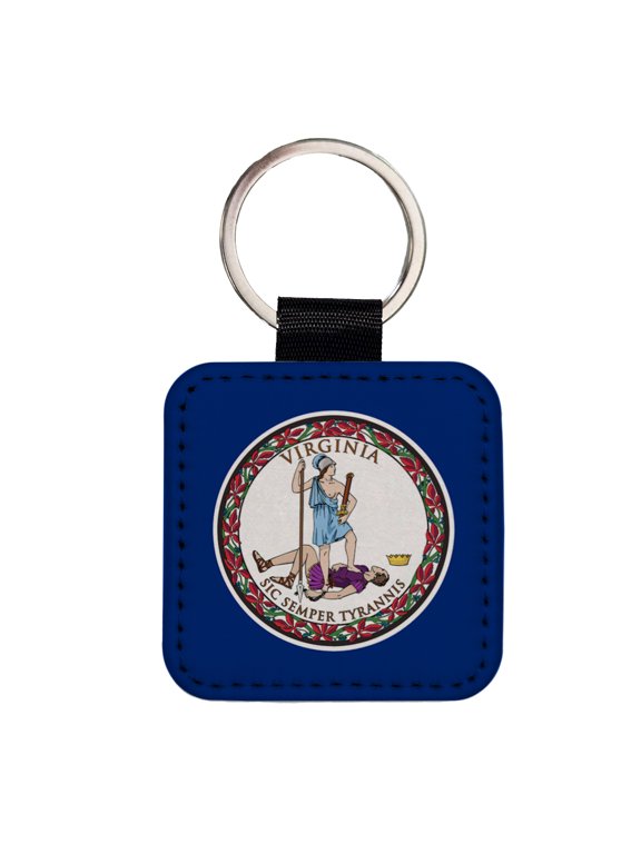 Virginia VA State Flag Faux Leather Square Keychain