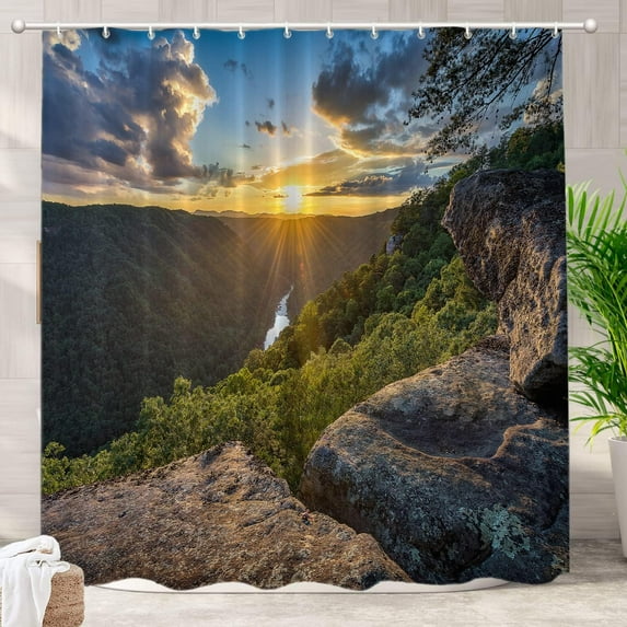 Virginia West Virginia Shower Curtain, Mountain Country Scenic Sunset Mountain Waterproof Fabric Bathroom Shower Curtain, Machine Washable with 72x72 inches.
