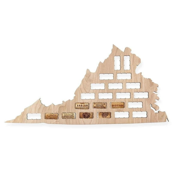 Torched Virginia Wine Cork Map Wall Display Decor 24"W x 18"L x 1/4"H Tan