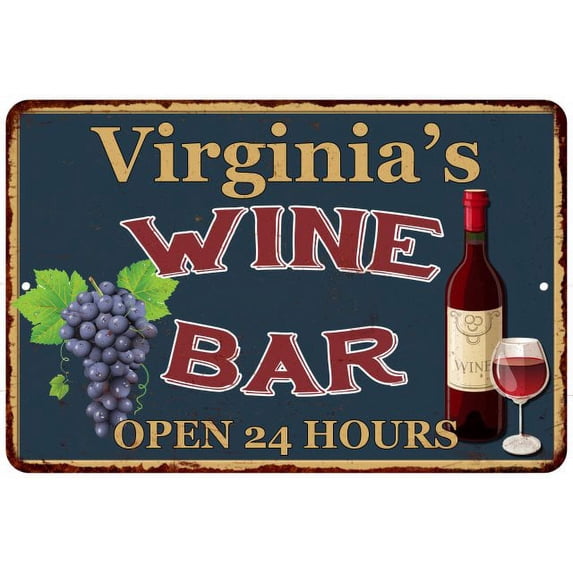 Virginia's Green Wine Bar Sign Wall Decor 8 x 12 Matte Finish Metal 108120043870
