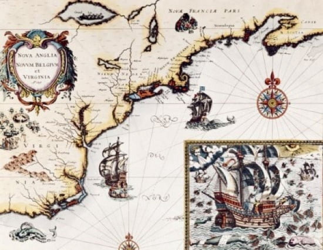 Virginia to Canada map 1595 Canvas Art - (24 x 36)