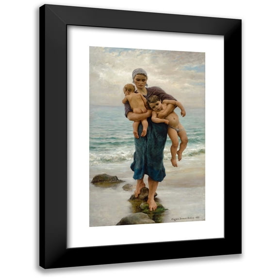 Virginie Demont-Breton 16x24 Black Modern Framed Museum Art Print Titled - Fisherman's Wife Coming to Bath Her Children (1881)