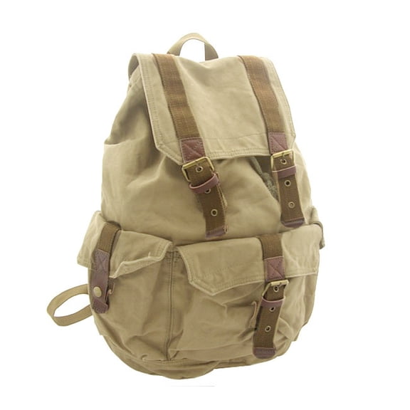 Virginland Large Rugged Canvas Backpack - Khaki Tan