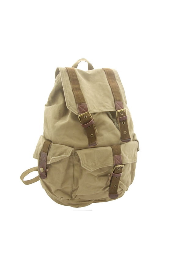 Large Rugged Canvas Backpack - Khaki Tan