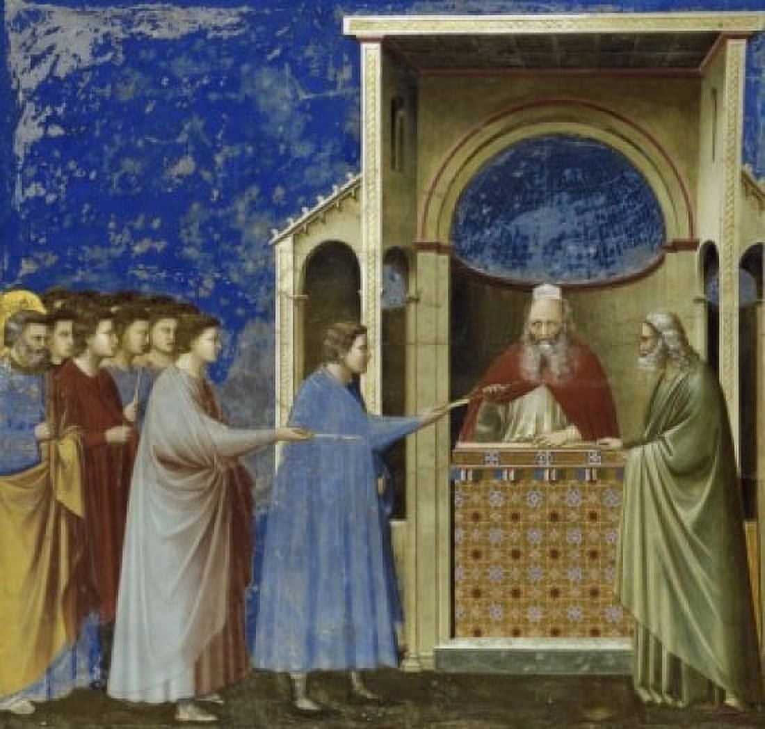 The Virgins Suitors Presenting their Rods  c 1305-1313  Giotto di Bondone (c 1266-1337 Florentine)  Fresco  Arena Chapel Cappella degli Scrovegni Padua Canvas Art - Giotto di Bondone (24 x 36)