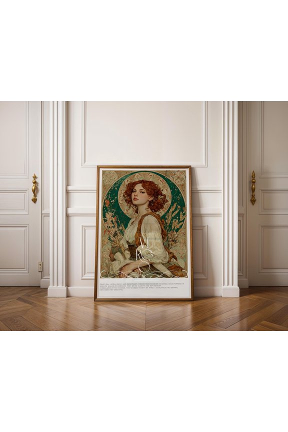 Virgo Art Poster, Zodiac Astrology Poster, Art Nouveau Wall Decor, 8x12 UNFRAMED