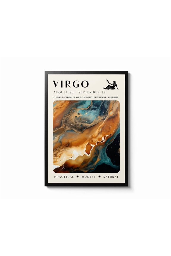 Virgo Astrology Retro Zodiac Vintage Star Sign Cosmic Angel Number Spiritual Graphic Poster Unframed Paper Print