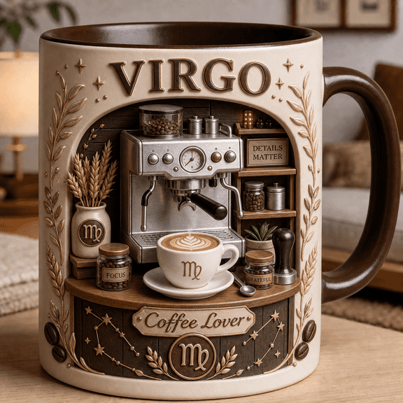 Virgo Coffee Lover Mug, Personalized Zodiac Gift Coffee Cup for Dad or Barista Fan