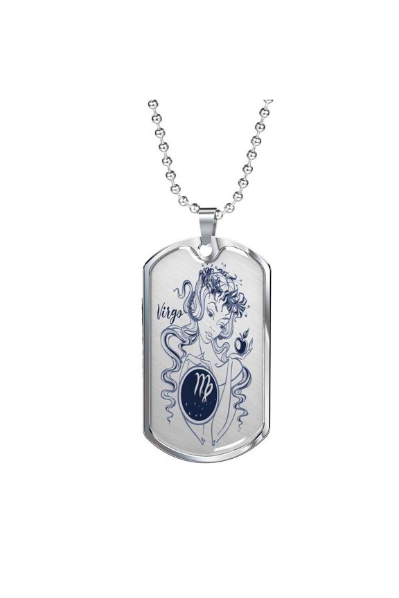 Virgo Constellation Horoscope Zodiac Dog Tag Necklace Stainless Steel 24" Chain Silver Tone or Gold Tone