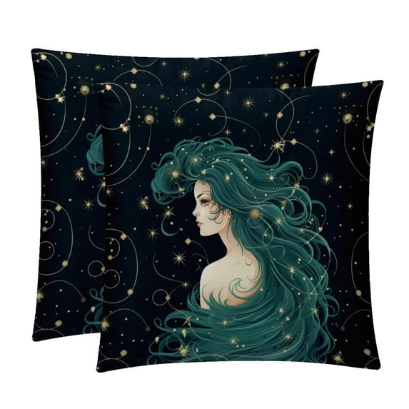 Virgo Constellation Luxurious Velvet Throw Pillow Covers with Unique Patterns - Set of 2 Pillow Covers and Inserts, 16x16, 18x18, 20x20 Inches for All Occasions