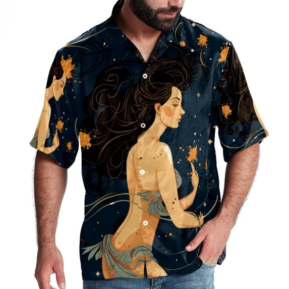 Virgo Constellation Men's Casual Printed Button Down Short Sleeve Summer Beach Shirt, Unisex