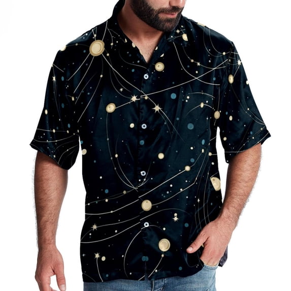 Virgo Constellation Men's Printed Casual Button Down Short Sleeve Beach Shirts