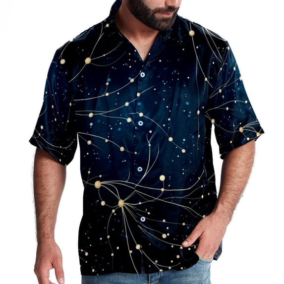Virgo Constellation Men's Short Sleeve Beach Shirts, Casual Printed Poplin Button Down, Unisex Summer Hawaiian Shirt