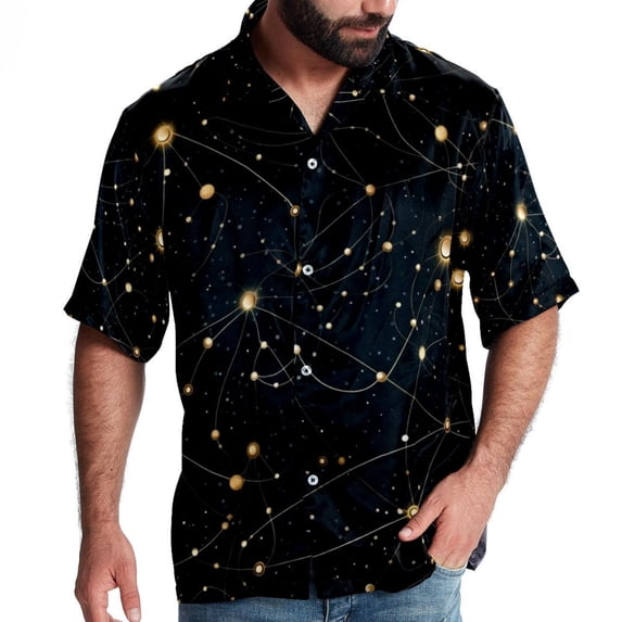 Virgo Constellation Men's Short Sleeve Casual Printed Button Down Beach Shirt - Summer Hawaiian Top