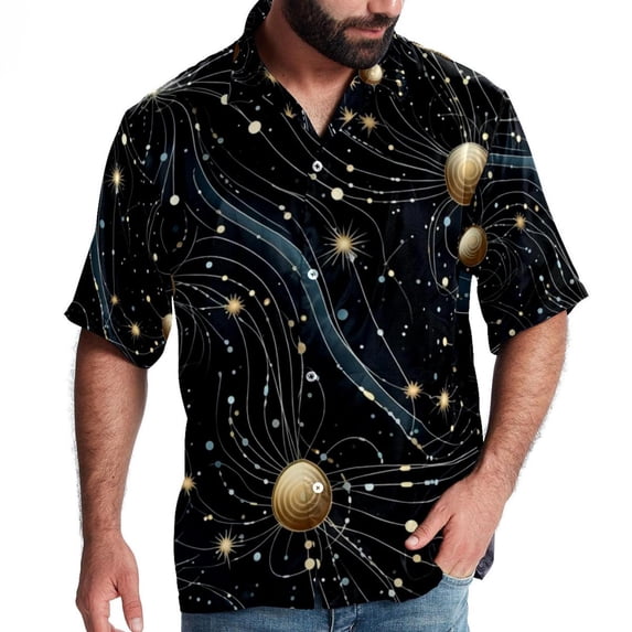 Virgo Constellation Men's Short Sleeve Shirts, Casual, Printed, Button Down, Beach Shirt - Spread Collar Tops for Summer Beach Fun