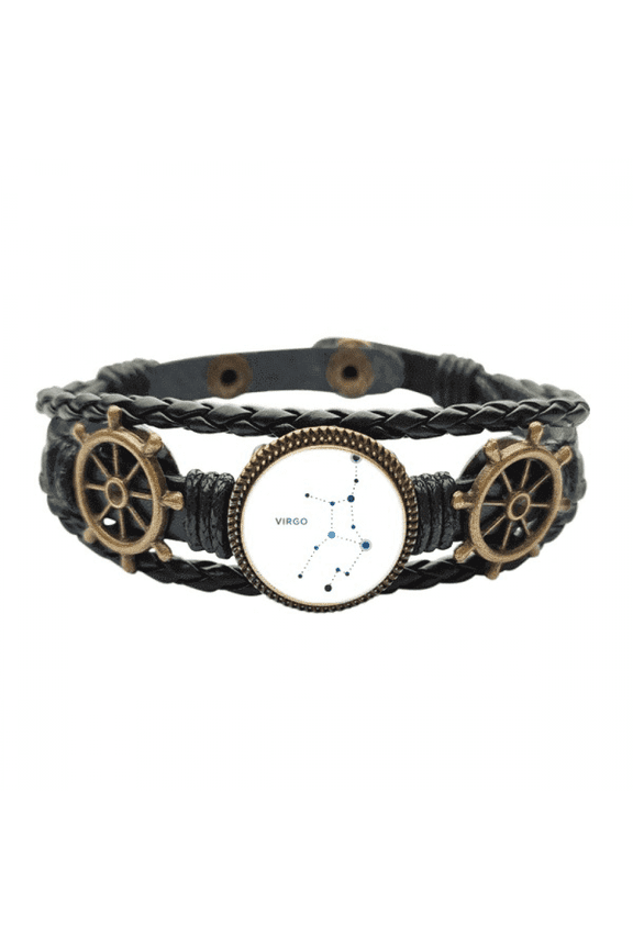 Virgo Constellation Sign Zodiac Leather Braided Ocean Bracelet Wristband