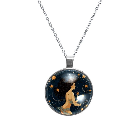 Virgo Constellation Stunning Glass Circular Pendant Necklace - Elegant Jewelry for Women