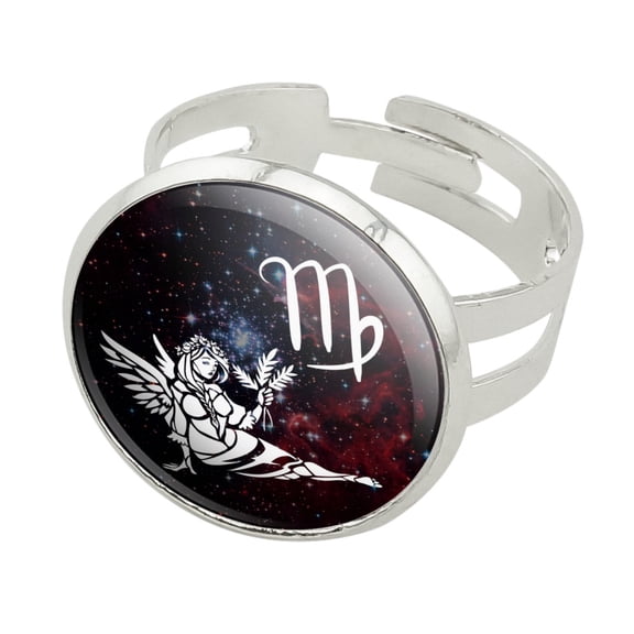 Virgo Maiden Zodiac Sign Horoscope in Space Silver Plated Adjustable Novelty Ring