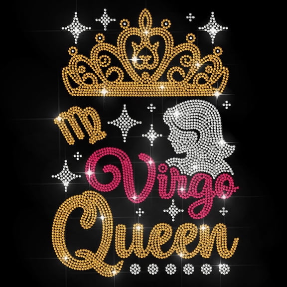 Virgo Queen Rhinestone Iron on Hotfix Transfer Signs Star Heat Transfer Sticker Constellation Bling Clothing Decoration Applique for Shirt Bag Hat Jacket Jeans Shoes DIY Crafts