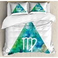 thumbnail image 1 of Virgo Queen Size Duvet Cover Set, Virgo Watercolor Abstract Triangle Background Ancient Culture Inspiration, Decorative 3 Piece Bedding Set with 2 Pillow Shams, Sea Green Blue White, by Ambesonne, 1 of 3