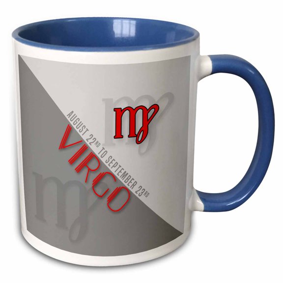 3drose, Virgo Red and Gray Zodiac Star Sign for August and September Birthday, 11oz Two-tone Blue Mug