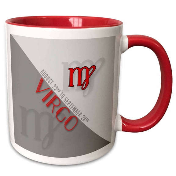 3drose, Virgo Red and Gray Zodiac Star Sign for August and September Birthday, 15oz Two-tone Red Mug