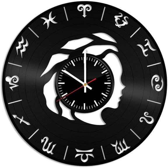 Virgo Sign Zodiac Sign Vintage Black Vinyl Record Wall Clock Wall Art 3D Modern Design Office Bar Room Home Decor Gift