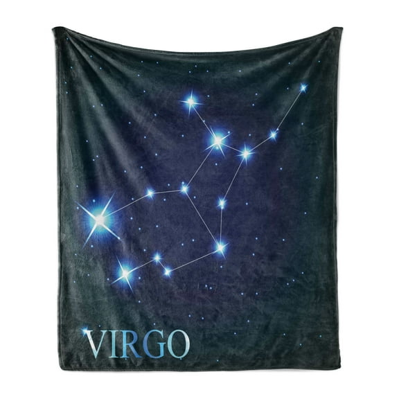 Virgo Soft Flannel Fleece Blanket, Virgo Constellation Alignment of Stars Universe Themed Galactic Illustration, Cozy Plush for Indoor and Outdoor Use, 50" x 70", Indigo Blue White, by Ambesonne