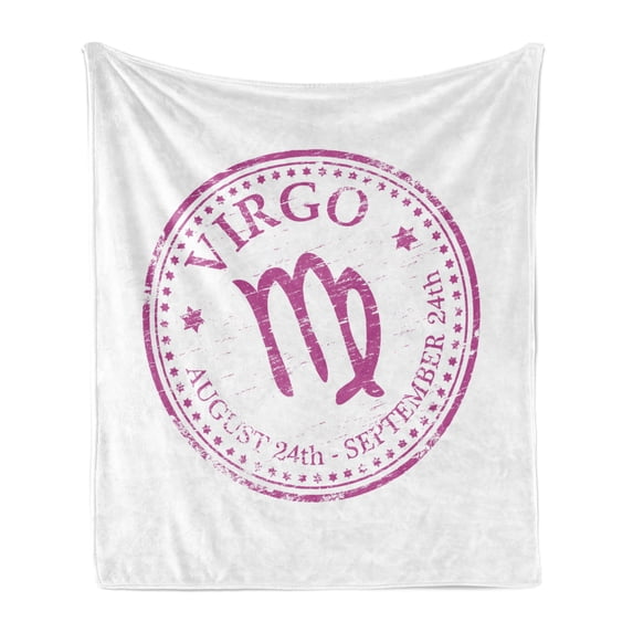 Virgo Soft Flannel Fleece Throw Blanket, Pink Colored Horoscope August 24th and September 24th Vintage Design Image, Cozy Plush for Indoor and Outdoor Use, 60" x 80", Pink White, by Ambesonne